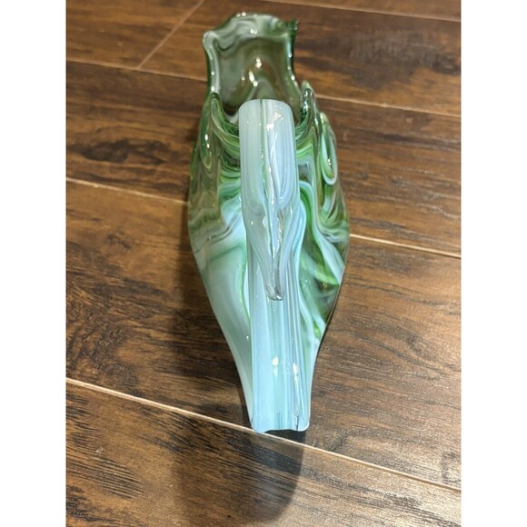 Vintage Sooner Hand Blown Glass Swan 1970’s Green/White Swirls - Picture 5 of 9